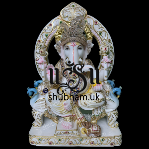 Extremely beautiful  Ganesha Marble Statue seated on Sinhasan for home in the UK