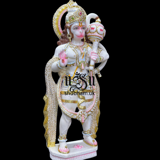 Superior Quality White Marble Lord Hanuman Ji Murti Idol UK 30 inch