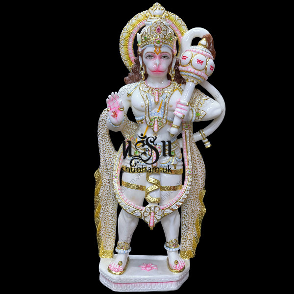 Superior Quality White Marble Lord Hanuman Ji Murti Idol UK 30 inch