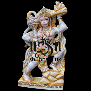 Engraved Beautifully Marble Statue of Hanuman in Antique colour theme Engraved Beautifully Marble Statue of Hanuman in Antique colour theme