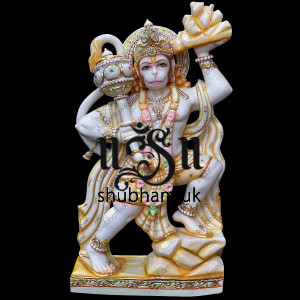 Engraved Beautifully Marble Statue of Hanuman in Antique colour theme