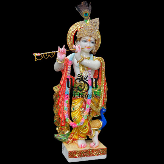Stunning 30 inch Makrana Marble Statue Murti of Lord Krishna for home