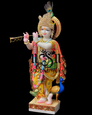 Stunning 30 inch Makrana Marble Statue Murti of Lord Krishna for home