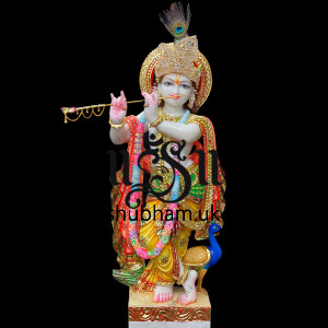 Stunning 30 inch Makrana Marble Statue Murti of Lord Krishna for home