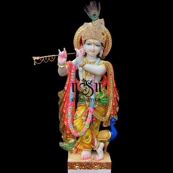 Stunning 30 inch Makrana Marble Statue Murti of Lord Krishna for home