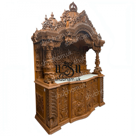 Engraved Beautifully Teak Wood Temple for Home in the UK
