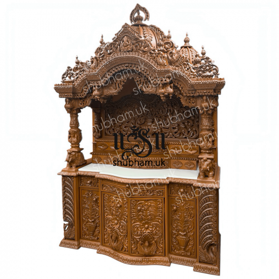 Engraved Beautifully Teak Wood Temple for Home in the UK