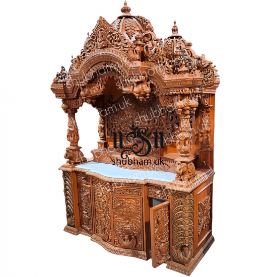 Engraved Beautifully Teak Wood Temple for Home in the UK