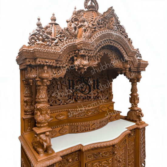 Engraved Beautifully Teak Wood Temple for Home in the UK