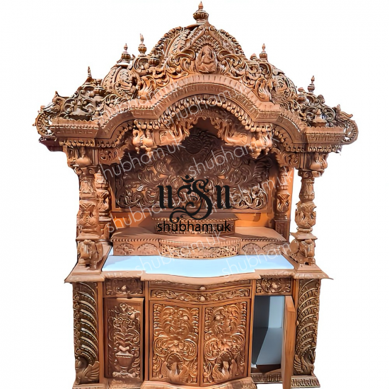 Engraved Beautifully Teak Wood Temple for Home in the UK