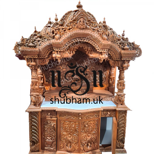 Engraved Beautifully Teak Wood Temple for Home in the UK