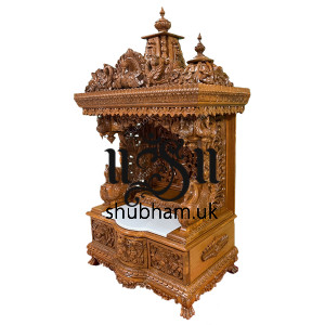 Beautifully Engraved Indian Pooja Mandir in Teak Wood