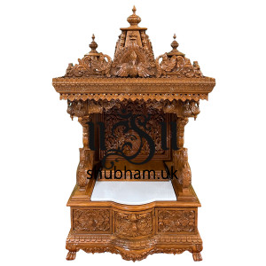 Beautifully Engraved Indian Pooja Mandir in Teak Wood