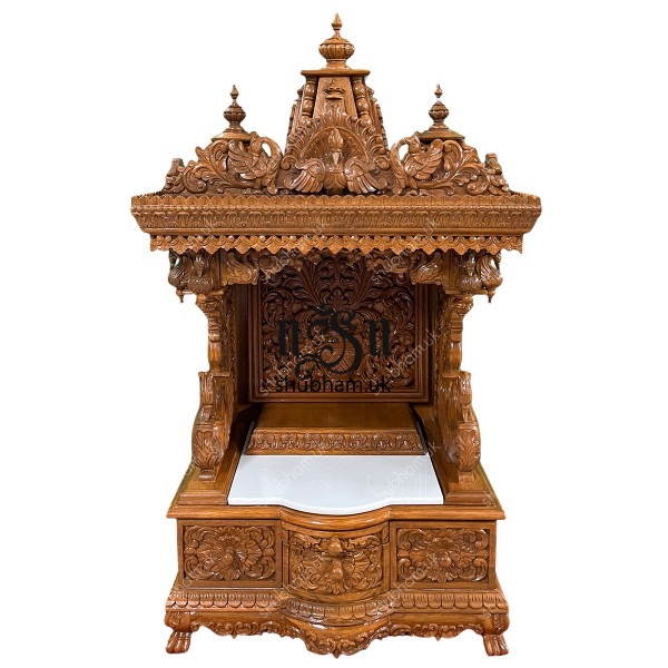 Beautifully Engraved Indian Pooja Mandir in Teak Wood