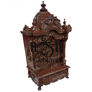 Beautifully Engraved Indian Pooja Mandir in Teak Wood