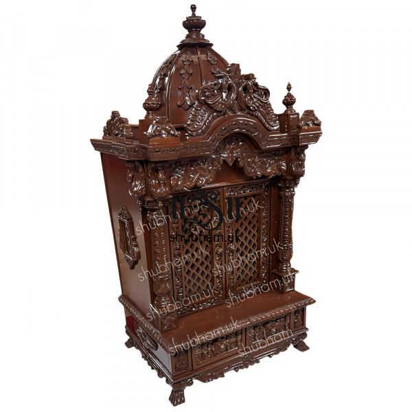 Beautifully Engraved Indian Pooja Mandir in Teak Wood
