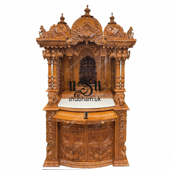 Designer Teak wood Puja Temple with high drawers