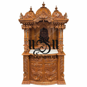 Designer Teak wood Puja Temple with high drawers