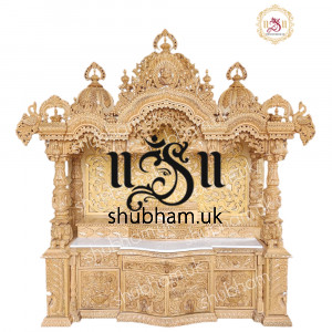 Exquisite Sevan Wood Gold Puja Ghar Mandir Wooden Temple UK