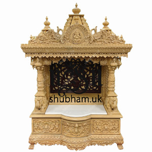 Beautifully carved small Puja Wooden Mandir for Home
