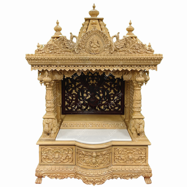 Beautifully carved small Puja Wooden Mandir for Home