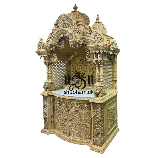 Modern Intricate Hand Carved Small Sevan Wood Home Altar Modern Intricate Hand Carved Small Sevan Wood Home Altar