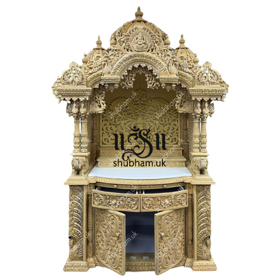 Modern Intricate Hand Carved Small Sevan Wood Home Altar Modern Intricate Hand Carved Small Sevan Wood Home Altar