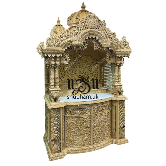 Modern Intricate Hand Carved Small Sevan Wood Home Altar Modern Intricate Hand Carved Small Sevan Wood Home Altar