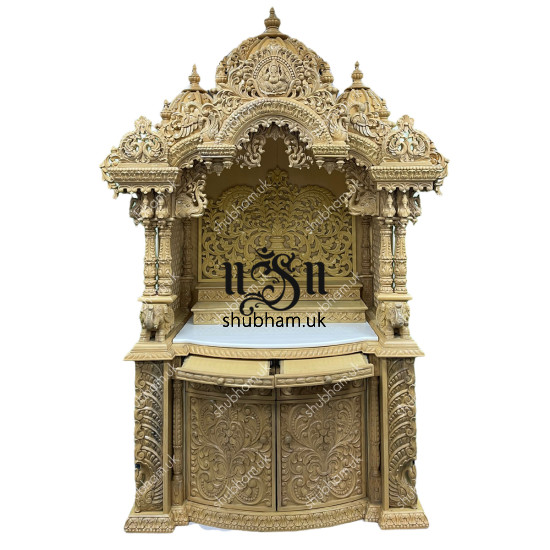 Modern Intricate Hand Carved Small Sevan Wood Home Altar Modern Intricate Hand Carved Small Sevan Wood Home Altar