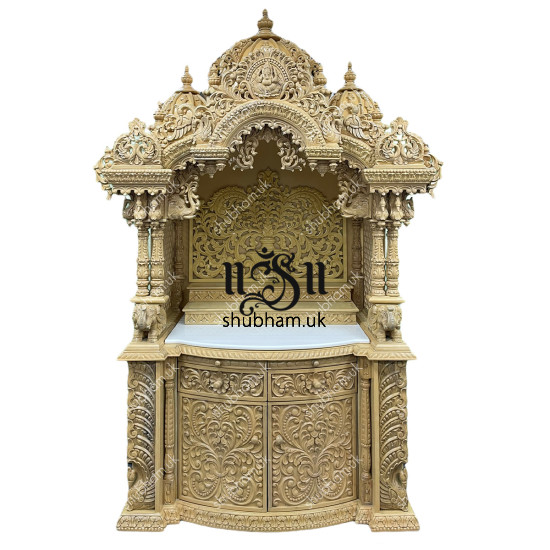 Modern Intricate Hand Carved Small Sevan Wood Home Altar Modern Intricate Hand Carved Small Sevan Wood Home Altar