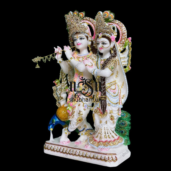 Charming Radha Krishna Marble Idol Statue UK
