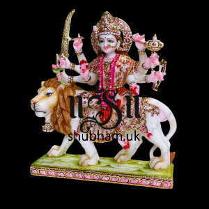 White Marble Durga Maa Statues Moorti in Antique Colour Theme White Marble Durga Maa Statues Moorti in Antique Colour Theme