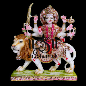 White Marble Durga Maa Statues Moorti in Antique Colour Theme