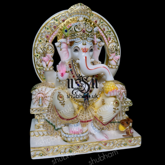 Beautiful Divine look Ganesh Ji Marble Statue Idol for Home Mandir