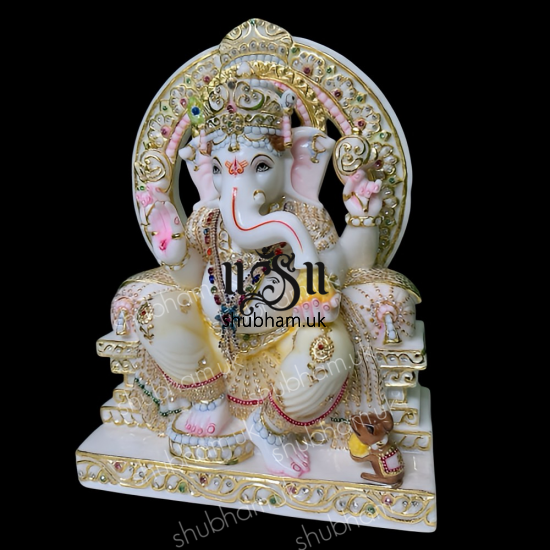 Beautiful Divine look Ganesh Ji Marble Statue Idol for Home Mandir