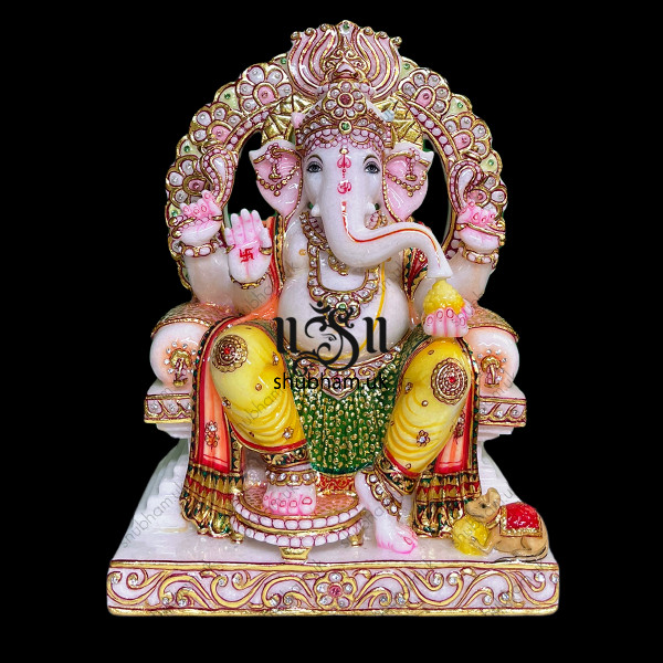 Beautiful Divine look Ganesh Ji Marble Statue Idol for Home Mandir