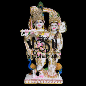 Embellished look and smile - Radha Krishna Marble Statue for Home