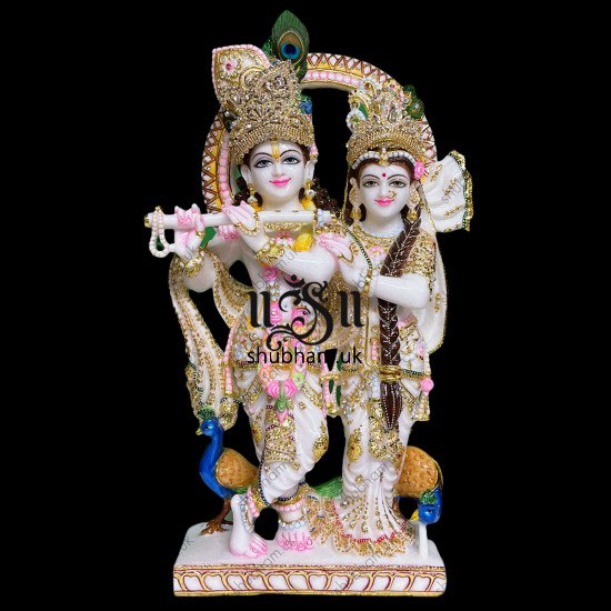Embellished look and smile - Radha Krishna Marble Statue for Home
