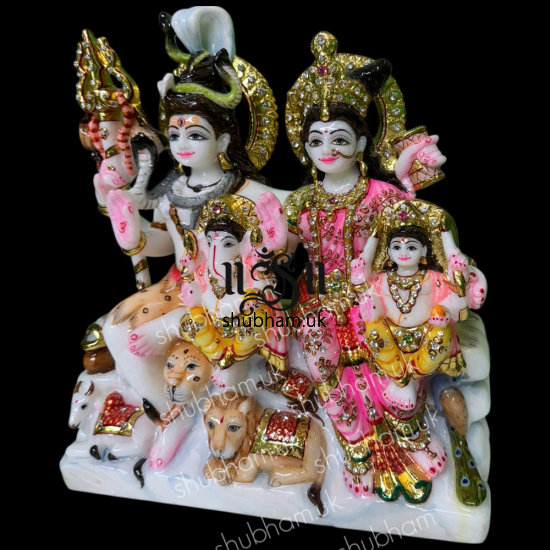 Elegant Shiv Parivar Marble Statue in White Makrana marble 12 inch