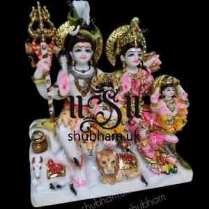 Elegant Shiv Parivar Marble Statue in White Makrana marble 12 inch