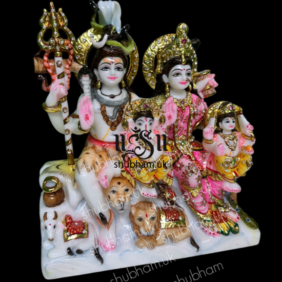 Elegant Shiv Parivar Marble Statue in White Makrana marble 12 inch