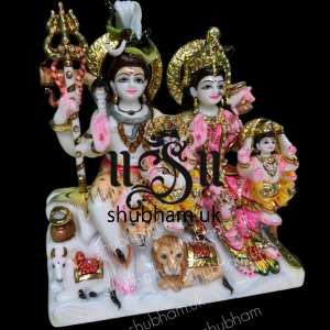 Elegant Shiv Parivar Marble Statue in White Makrana marble 12 inch