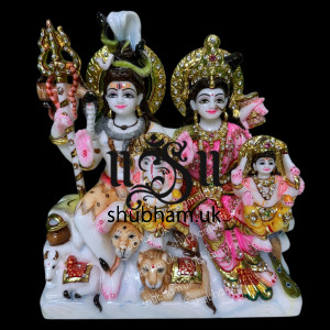 Elegant Shiv Parivar Marble Statue in White Makrana marble 12 inch