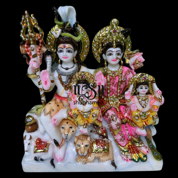 Elegant Shiv Parivar Marble Statue in White Makrana marble 12 inch