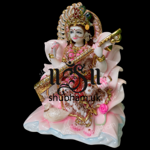 Saraswati Mata White Marble Statue