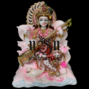 Saraswati Mata White Marble Statue