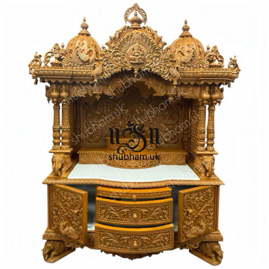Intricate Hand Carved Wooden mandir for Home