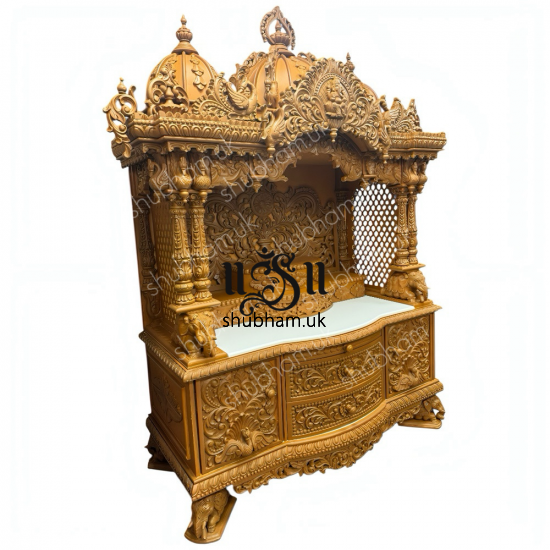 Intricate Hand Carved Wooden mandir for Home