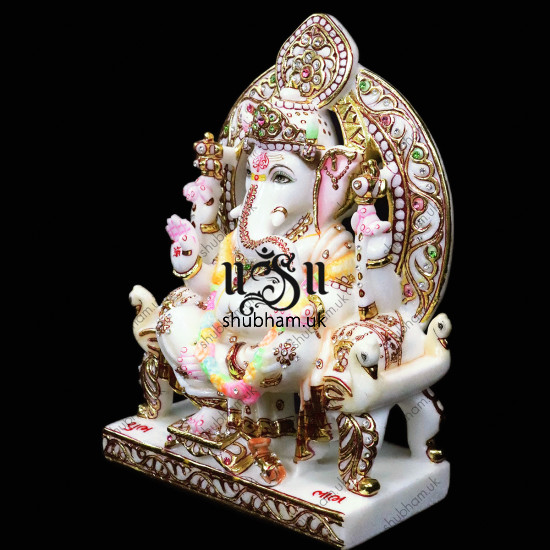Beautiful Ganesha Seated on Peacock Sinhasan - 13 inch Beautiful Ganesha Seated on Peacock Sinhasan - 13 inch
