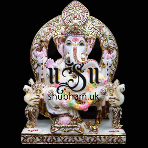 Beautiful Ganesha Seated on Peacock Sinhasan - 13 inch